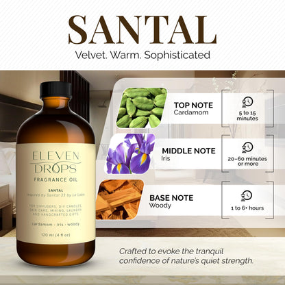 Santal Aroma Fragrance Oil – Eleven Drops | 4 fl oz, Made in USA, IFRA Compliant, Pet Friendly