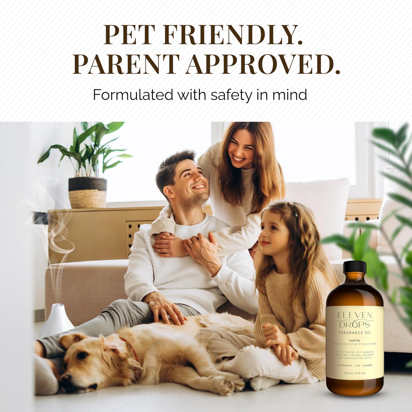 Santal Aroma Fragrance Oil – Eleven Drops | 4 fl oz, Made in USA, IFRA Compliant, Pet Friendly
