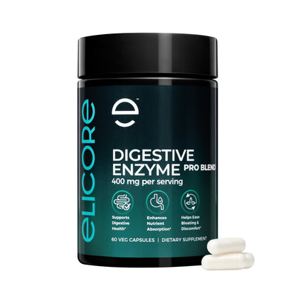 ELICORE Digestive Enzyme Pro Blend – Bromelain & Papaya, Gluten-Free, 60 Veg Caps