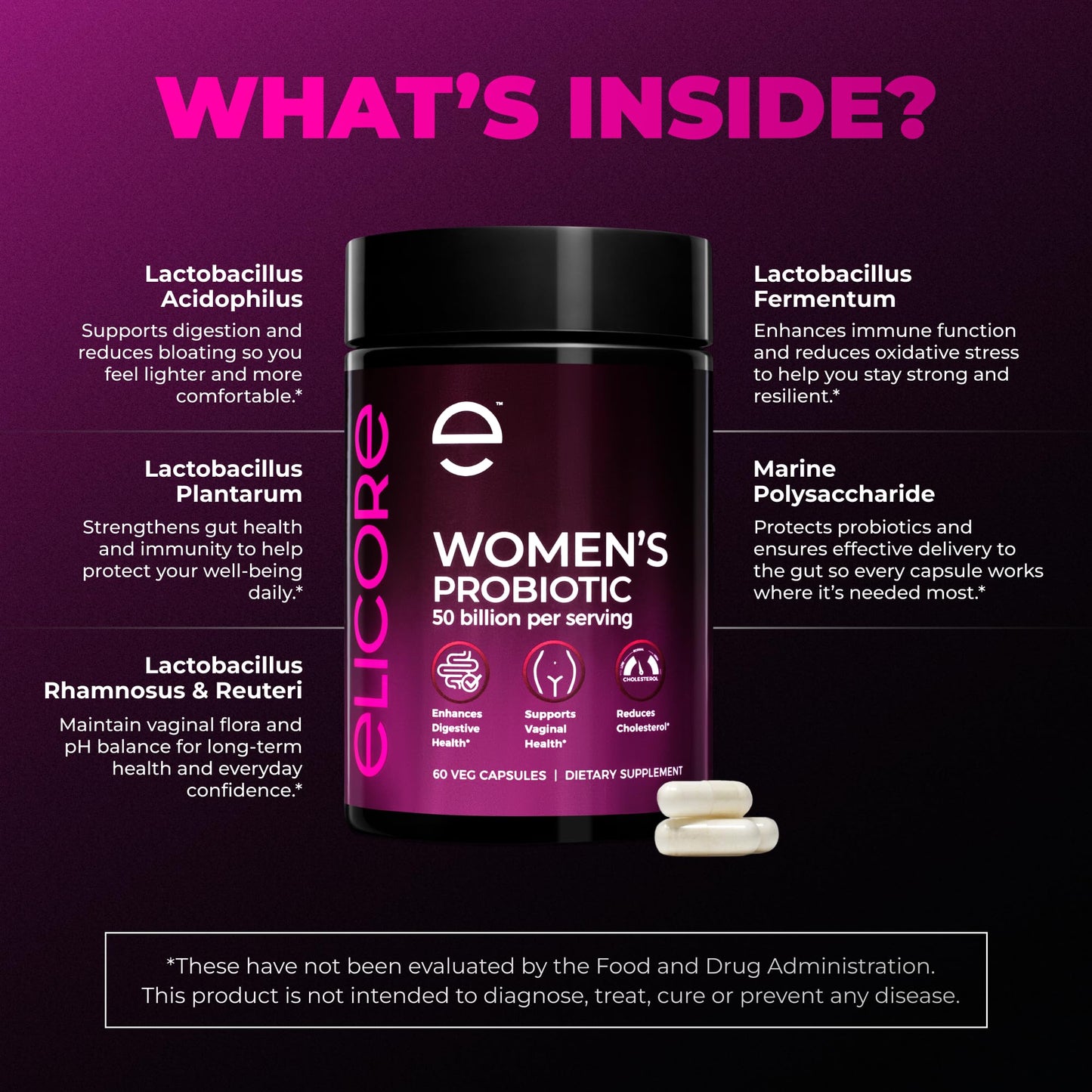 ELICORE Probiotics for Women 50B CFU – Digestive & Vaginal Health | MAKTREK Bi-Pass
