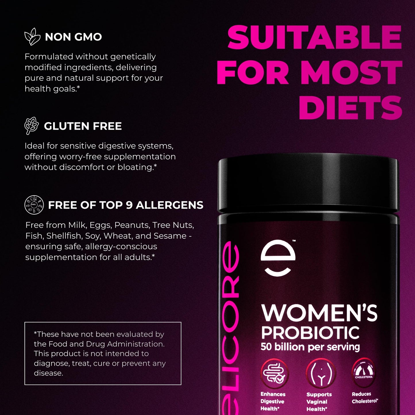 ELICORE Probiotics for Women 50B CFU – Digestive & Vaginal Health | MAKTREK Bi-Pass