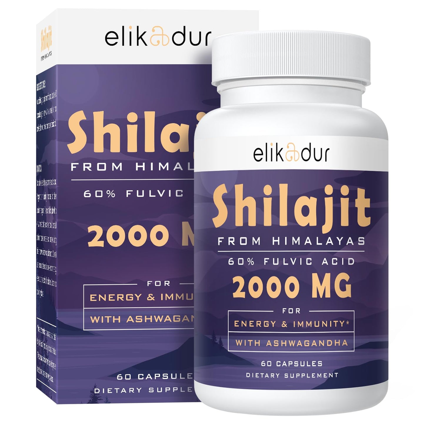 Elikadur 2000 MG Shilajit Supplement – 60 Capsules, 60% Fulvic Acid, 85+ Minerals