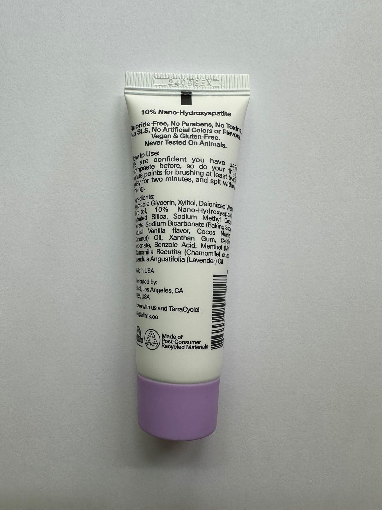 ELIMS Nano Hydroxyapatite Toothpaste - Fluoride Free, Remineralizing Whitening, Lavender Vanilla Mint 1oz Travel Size