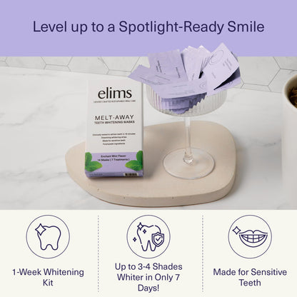 ELIMS Melt-Away Teeth Whitening Strips – Non-Toxic, Mess-Free for Sensitive Teeth | 14 Strips, 7 Treatments