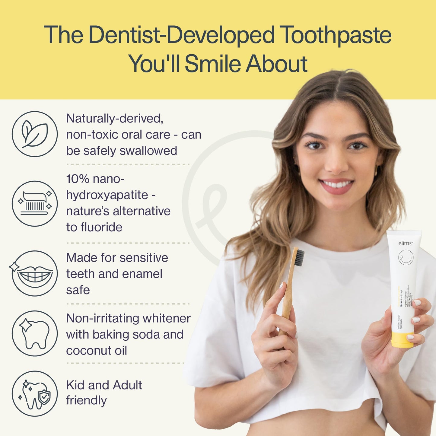 ELIMS Nano Hydroxyapatite Fluoride Free Toothpaste – Whitening, SLS Free (4oz) | Adults & Kids