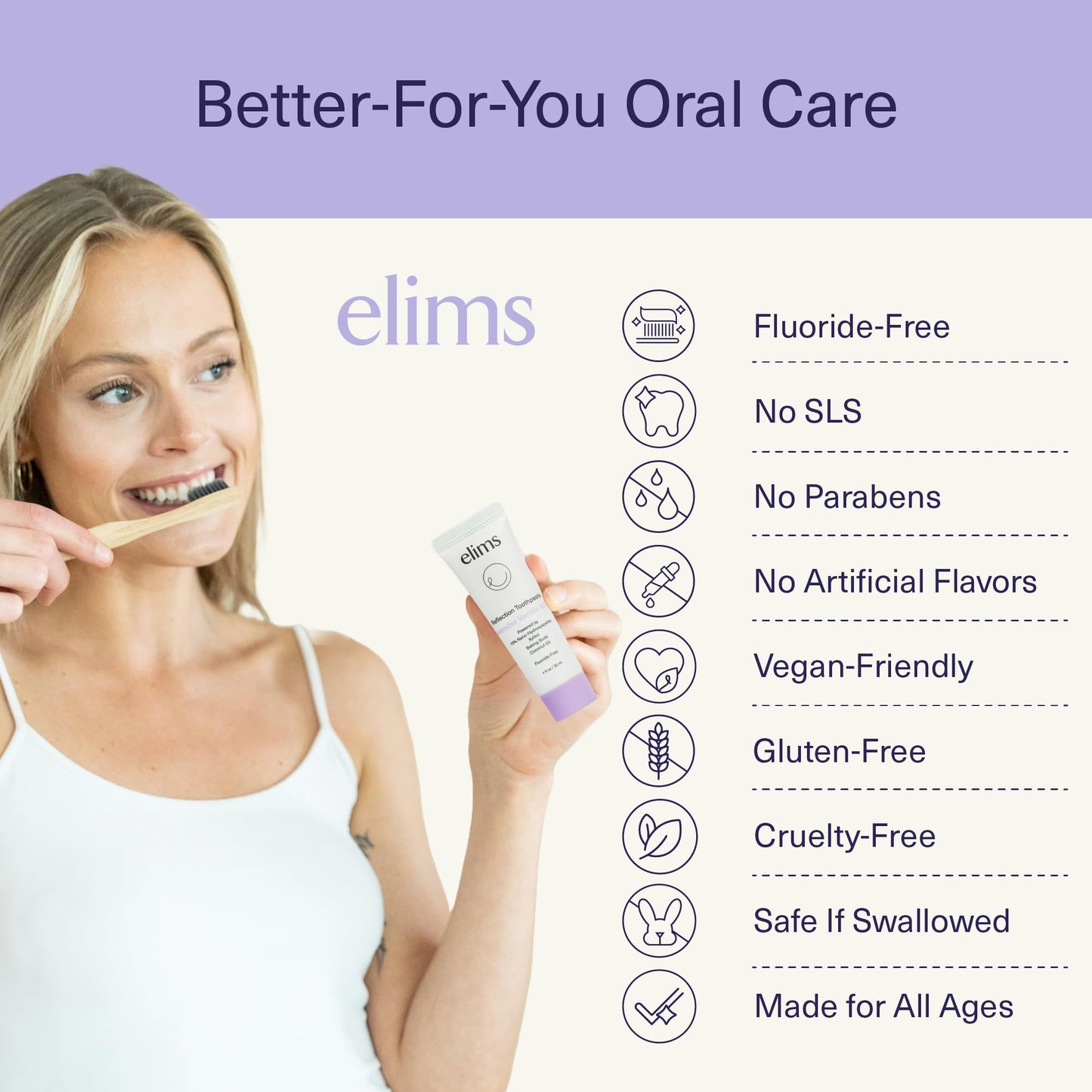 ELIMS Nano Hydroxyapatite Toothpaste - Fluoride Free, Remineralizing Whitening, Lavender Vanilla Mint 1oz Travel Size