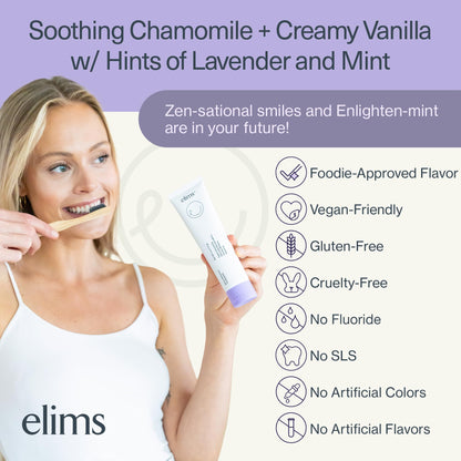 Elims Nano Hydroxyapatite Toothpaste – Fluoride-Free, Remineralizing Whitening for Sensitive Teeth, SLS-Free, Lavender Vanilla Mint Favlor for Adults & Kids, 4oz
