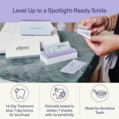 ELIMS Teeth Whitening Strips for Sensitive Teeth - 42 Strips, Up to 7 Shades