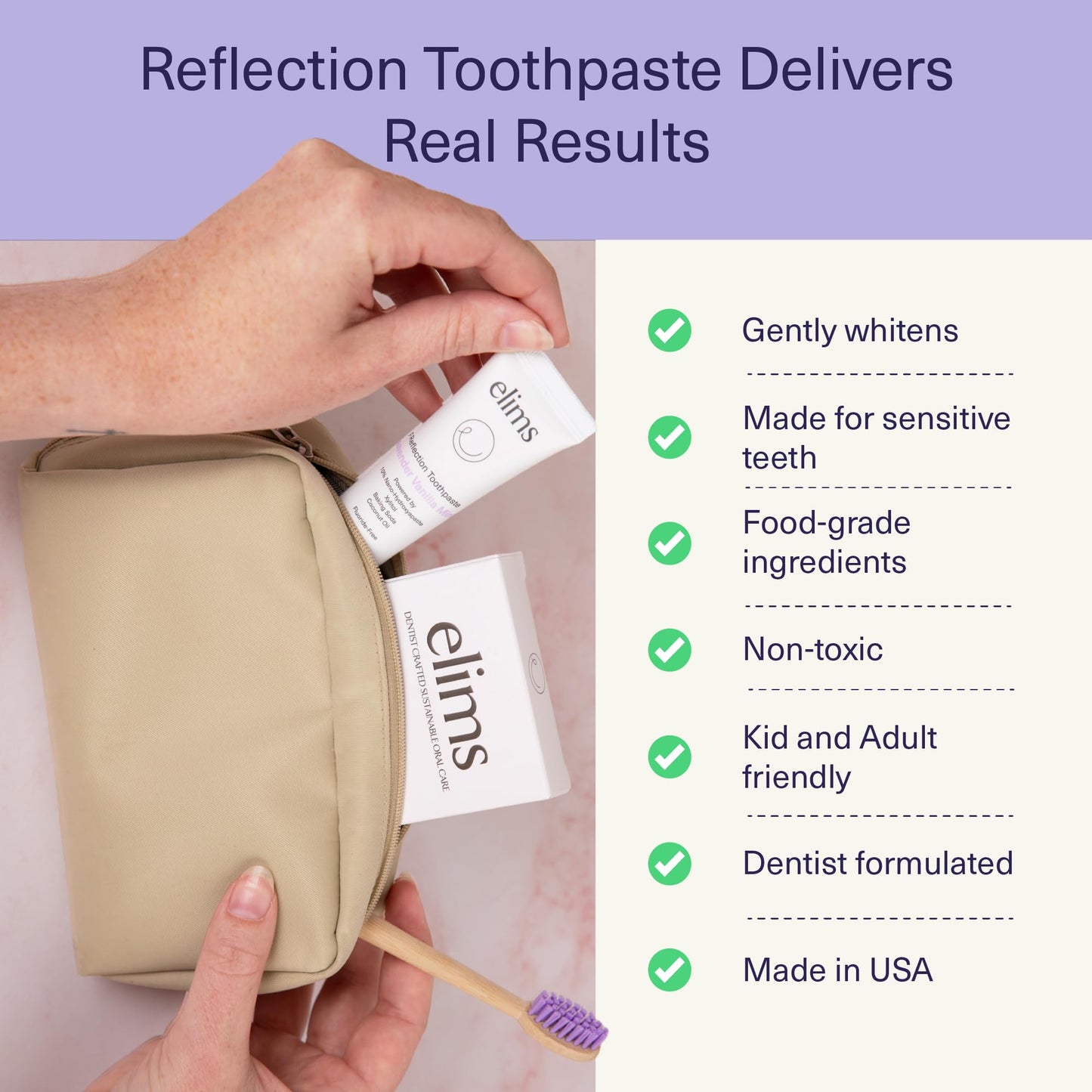 ELIMS Nano Hydroxyapatite Toothpaste - Fluoride Free, Remineralizing Whitening, Lavender Vanilla Mint 1oz Travel Size