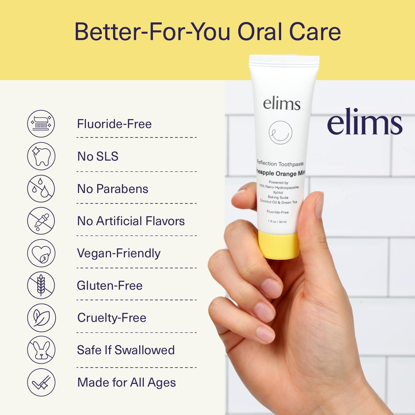 ELIMS Travel Size Nano Hydroxyapatite Toothpaste Fluoride Free 1oz – Whitening for Sensitive Teeth
