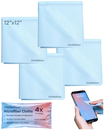 Elite Screens Microfiber Cleaning Cloth – 12x12 in, Blue, Pack of 4 – Glasses & Screens Cleaning Cloth