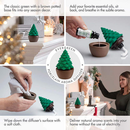 Ellia Evergreen Christmas Tree Porcelain Aroma Diffuser | Holiday Decor + Essential Oils