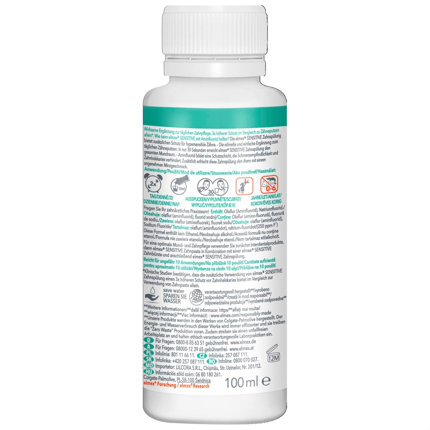 Elmex Sensitive Mouthwash for Sensitive Teeth 3.4 oz - Amine Fluoride, Alcohol-Free