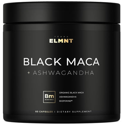 ELMNT Black Maca 40:1 with Ashwagandha – 40x Strength Maca Capsules for Men
