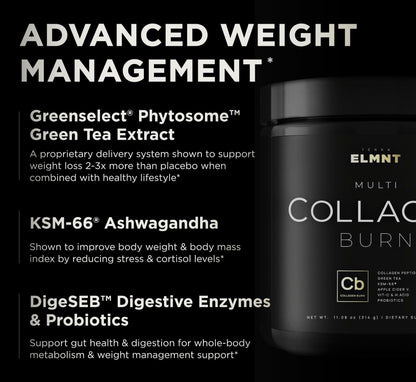 ELMNT Super Multi Collagen Burn for Women – Premium Collagen Peptides with Probiotics (Unflavored)