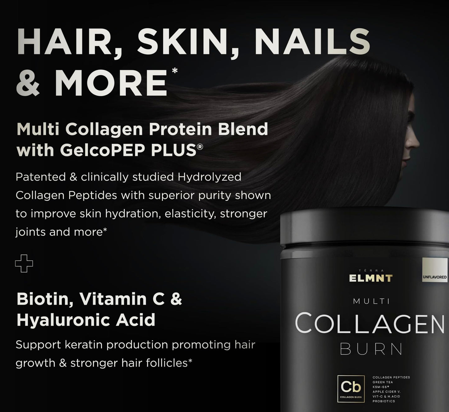 ELMNT Super Multi Collagen Burn for Women – Premium Collagen Peptides with Probiotics (Unflavored)