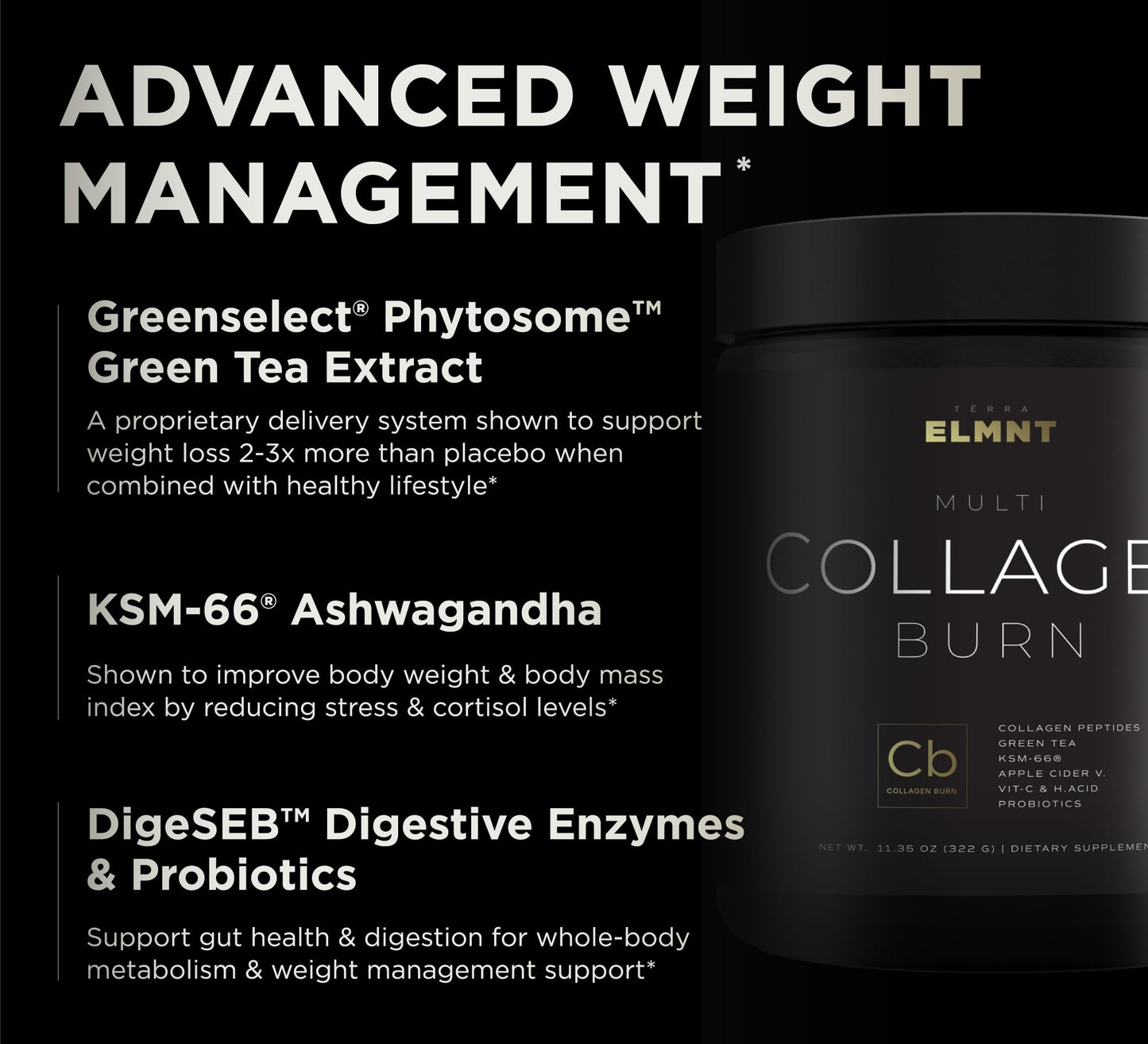 ELMNT Super Collagen Burn for Women – Multi Collagen Protein, Probiotics, Hyaluronic Acid