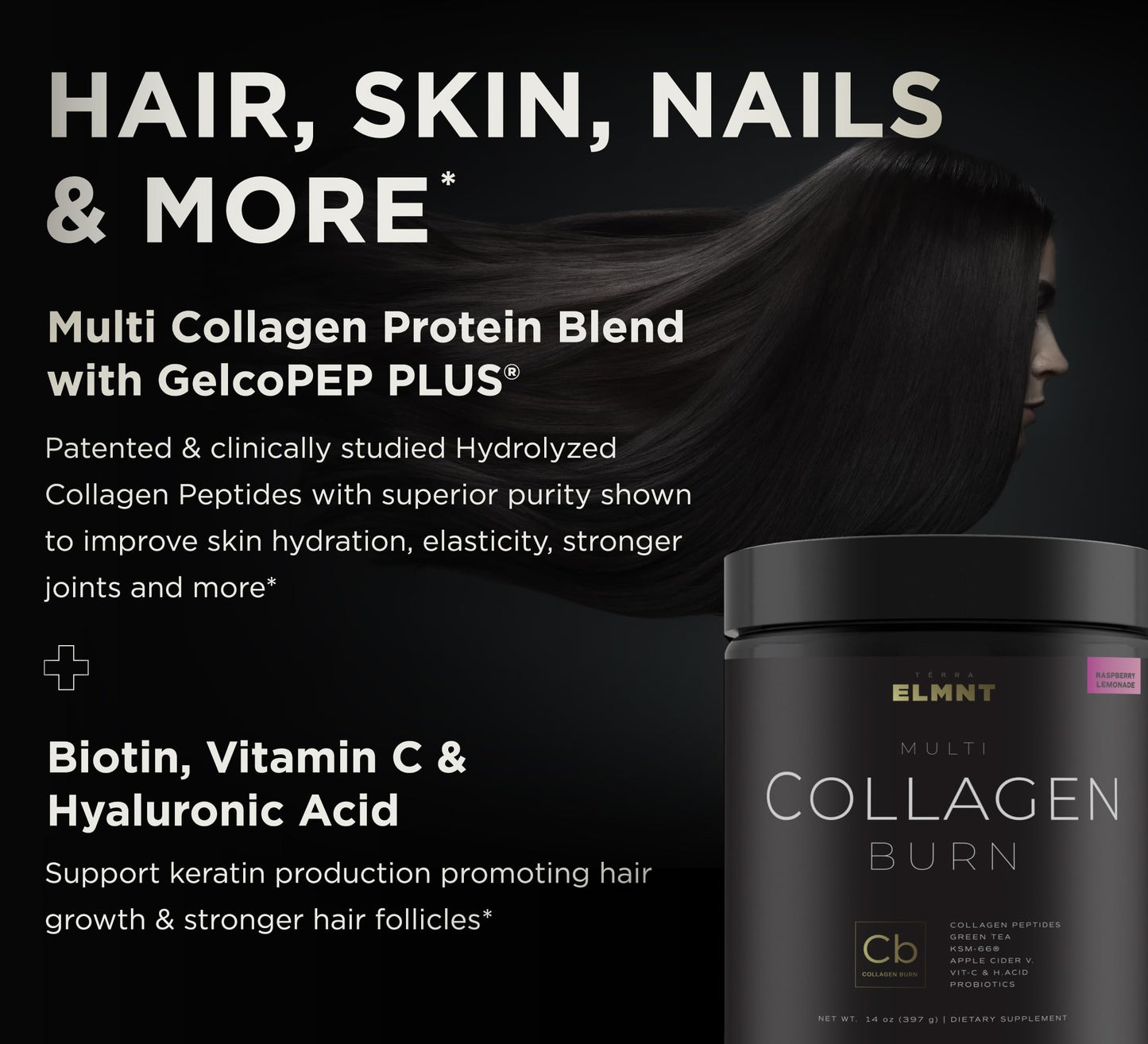 ELMNT Super Collagen Burn for Women – Multi Collagen Protein, Probiotics, Hyaluronic Acid