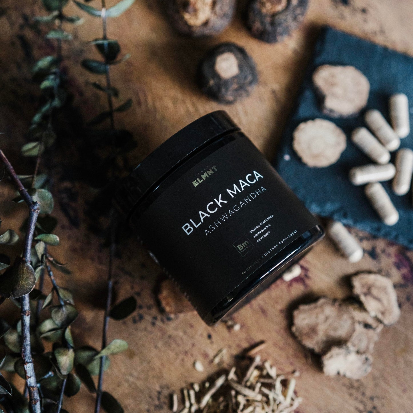 ELMNT Black Maca 40:1 with Ashwagandha – 40x Strength Maca Capsules for Men