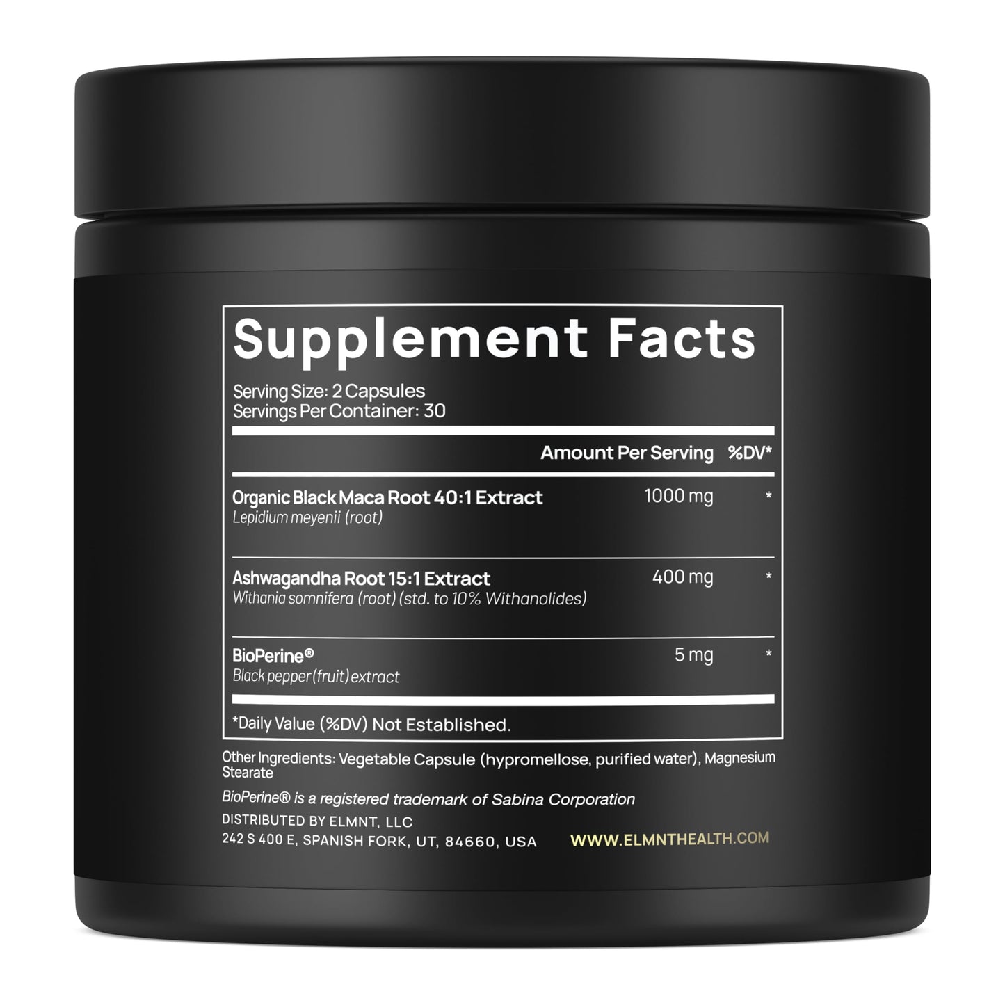ELMNT Black Maca 40:1 with Ashwagandha – 40x Strength Maca Capsules for Men