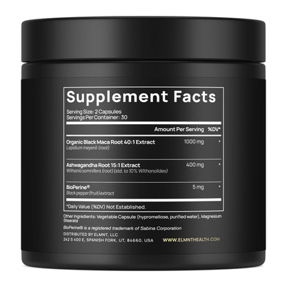 ELMNT Black Maca 40:1 with Ashwagandha – 40x Strength Maca Capsules for Men