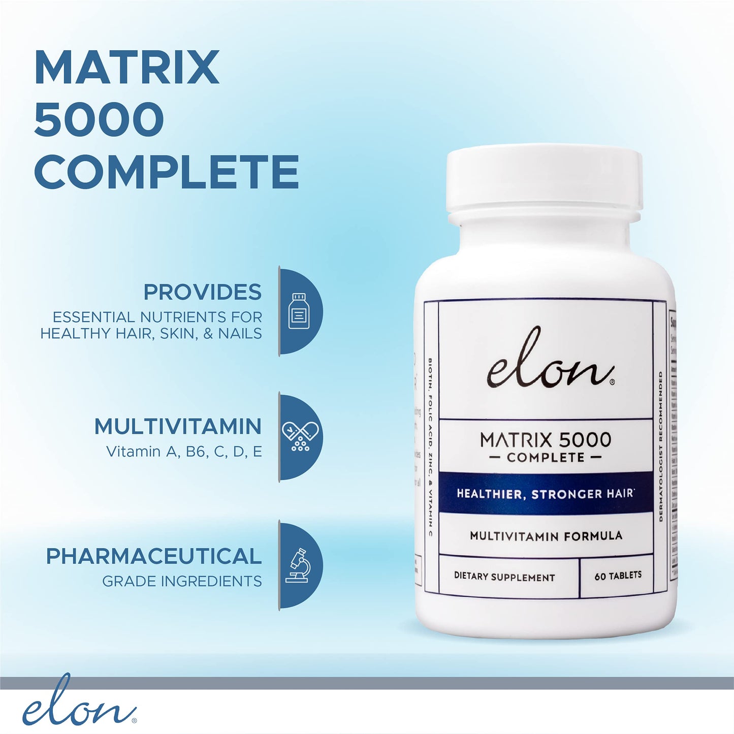 Elon Matrix 5000 Complete Multivitamin – Hair, Skin & Nails Growth Vitamins | Biotin 5000mcg | 60 Day Supply