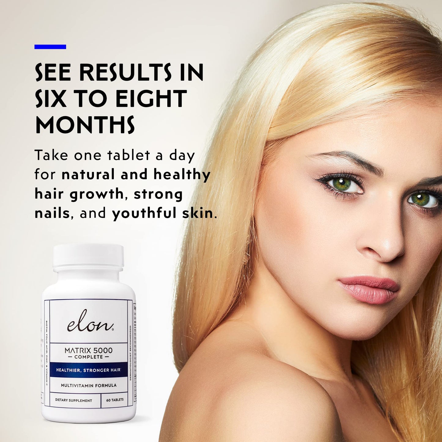 Elon Matrix 5000 Complete Multivitamin – Hair, Skin & Nails Growth Vitamins | Biotin 5000mcg | 60 Day Supply