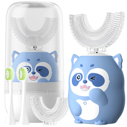 ELOTAME Kids Electric U-Shaped Toothbrush – 6 Modes, 4 Brush Heads, USB Charging (Ages 8-15, Blue)