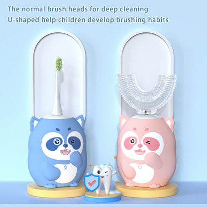 ELOTAME Kids Electric U-Shaped Toothbrush – 6 Modes, 4 Brush Heads, USB Charging (Ages 8-15, Blue)