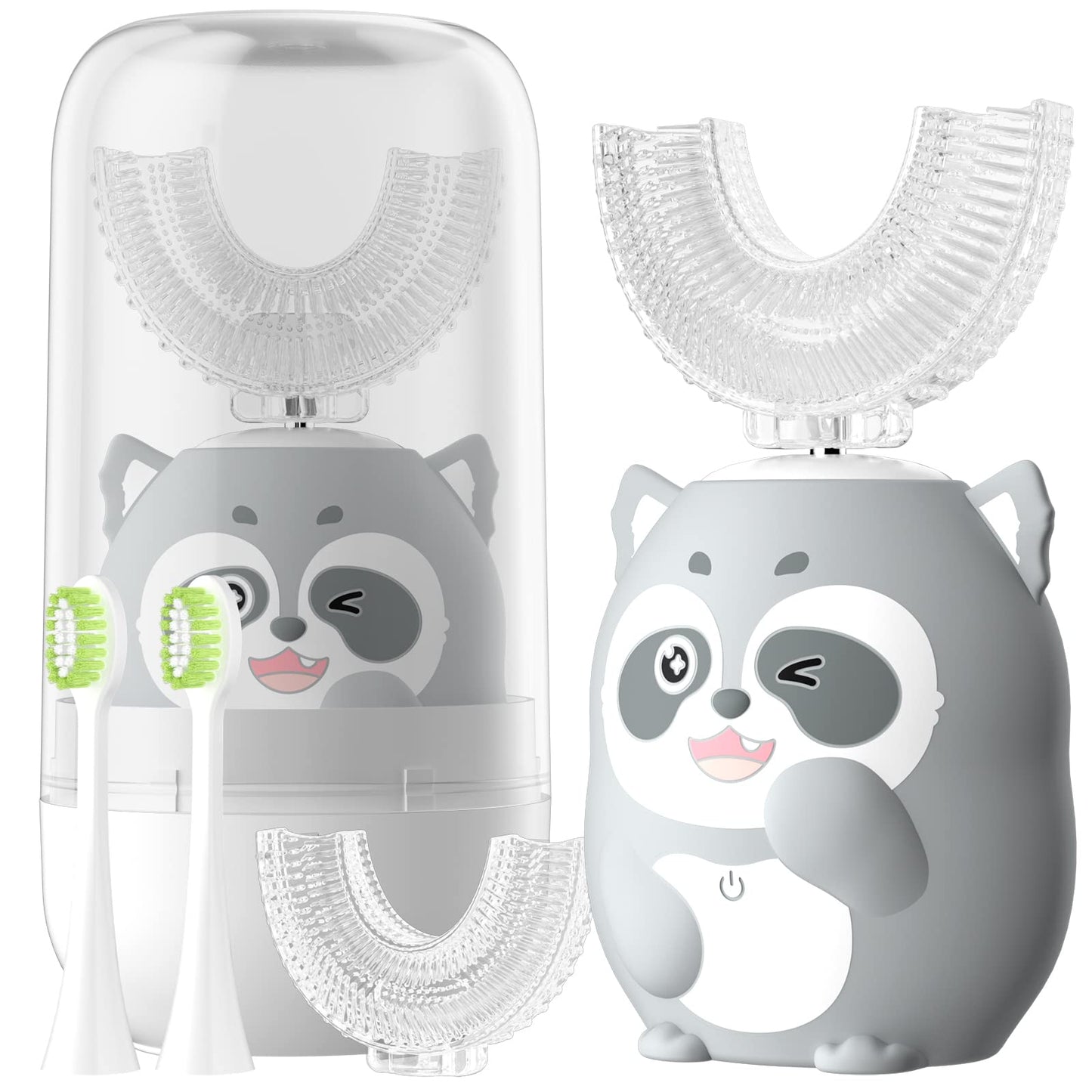 ELOTAME Kids Electric U-Shaped Toothbrush | 6 Modes, 4 Heads, Gray (Ages 2-7)