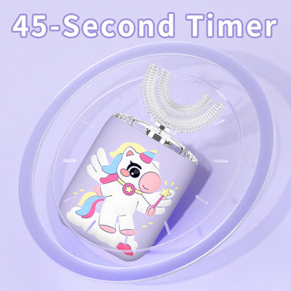 ELOTAME Kids Electric U Shaped Toothbrush Purple – 4 Soft Brush Heads, IPX7 Waterproof, 6 Modes, 45s Timer, USB Rechargeable