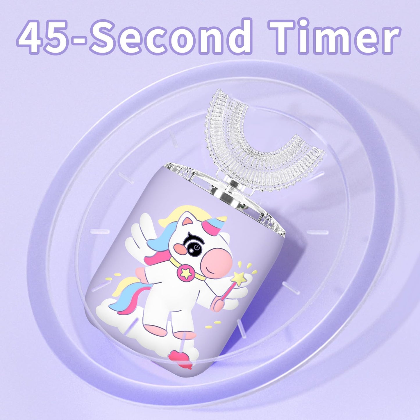 ELOTAME Kids Electric U-Shaped Toothbrush Unicorn Purple for Ages 2-7