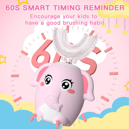 ELOTAME Kids Electric U-Shaped Toothbrush – 4 Heads, 6 Modes, IPX7, 360° Clean (Ages 8-15) Pink