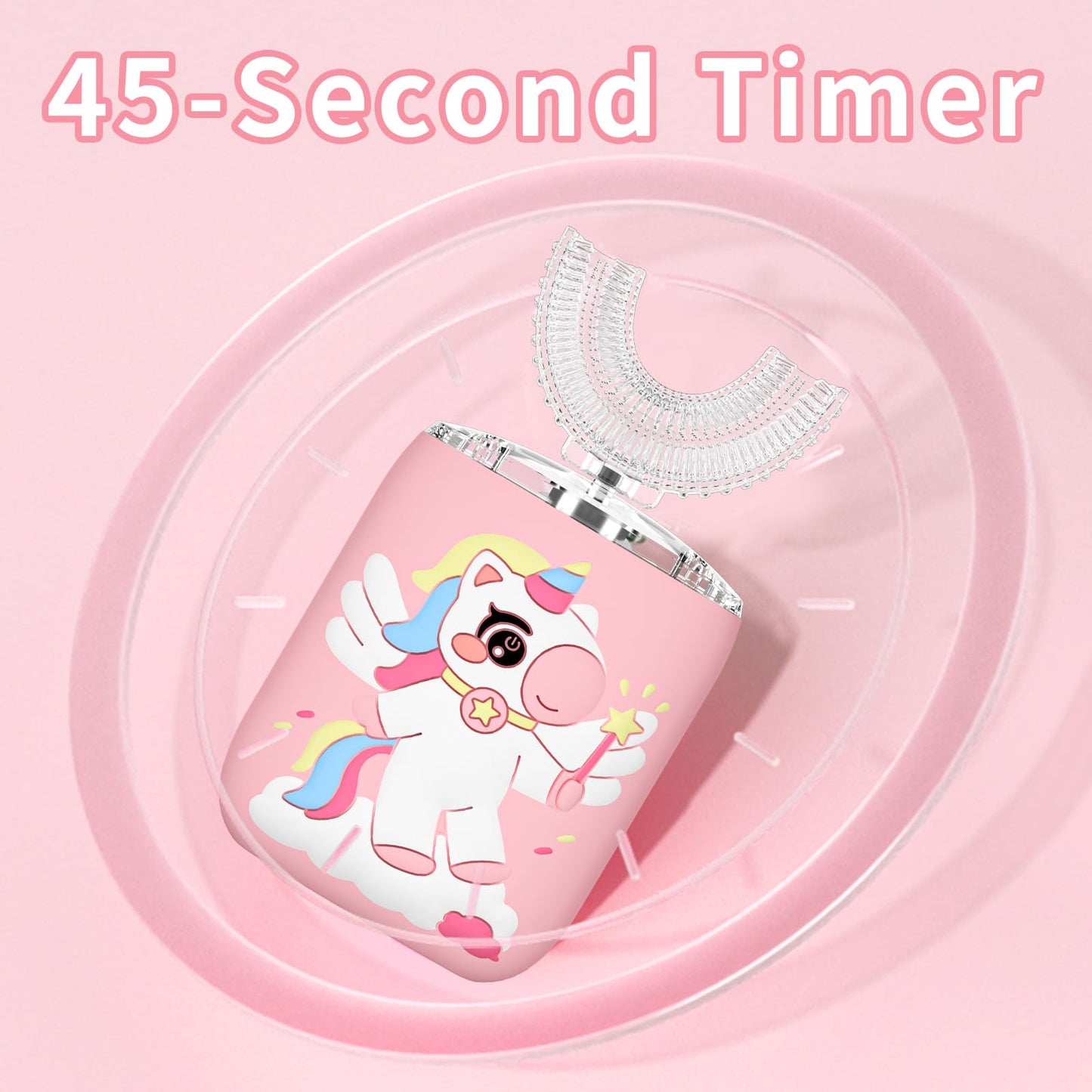 ELOTAME Kids U-Shaped Electric Toothbrush – Unicorn Pink, 6 Modes, Rechargeable, IPX7