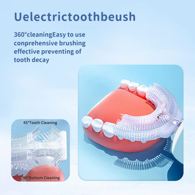 ELOTAME Kids Electric U-Shaped Toothbrush Gray | 6 Cleaning Modes, 60s Timer, 4 Brush Heads, Age 8-15
