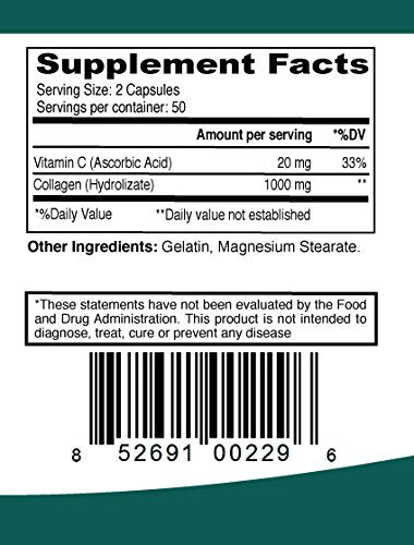 ELP ESSENTIAL Collagen + Vitamin C - 1000mg Collagen, 100 Capsules, Pack of 2