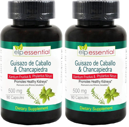 ELP ESSENTIAL Guisazo de Caballo & Chancapiedra 500 mg - 90 Capsules Pack of 2 | Promotes Healthy Kidneys