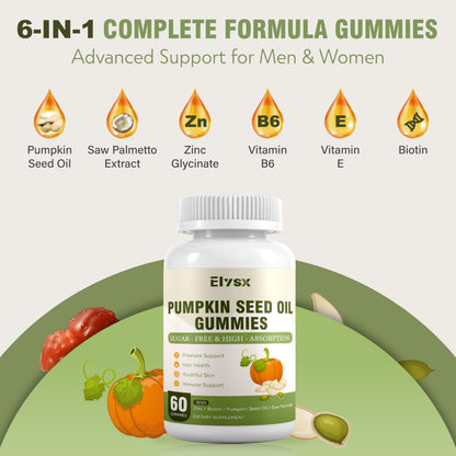 Elysx Pumpkin Seed Oil Gummies with Saw Palmetto – Hair & Skin Health, 60 Ct
