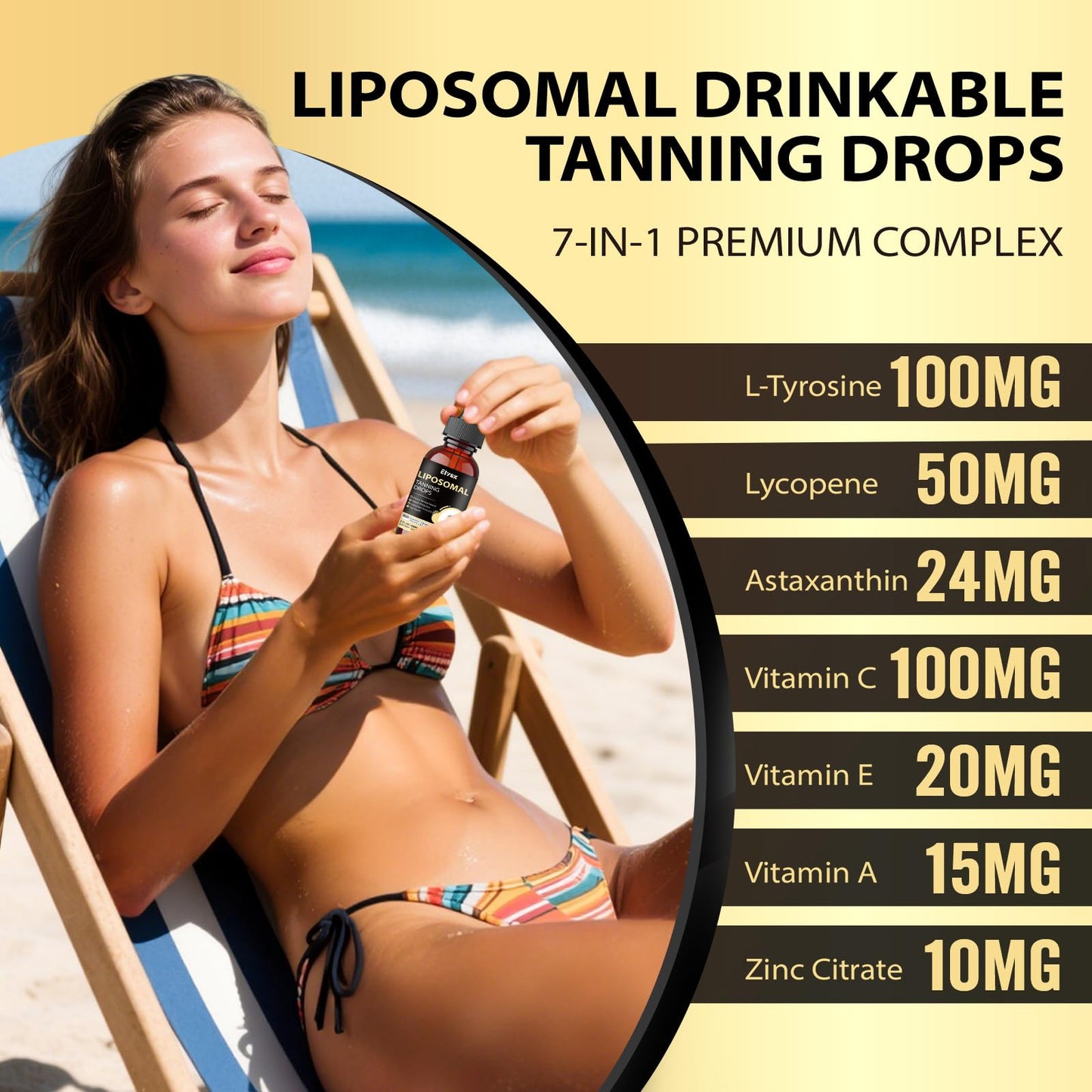 Elysx Liposomal Tanning Drops – Drinkable Astaxanthin 24mg, Lycopene, L-Tyrosine, Vitamins, Lemon