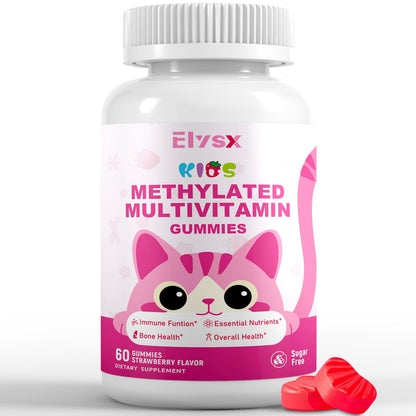 Elysx Kids Methylated Multivitamin Gummies – Immune & Brain Support, Strawberry, 60 Count