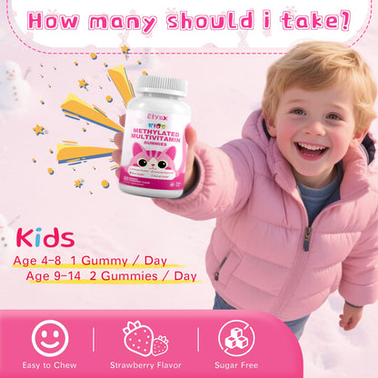 Elysx Kids Methylated Multivitamin Gummies – Immune & Brain Support, Strawberry, 60 Count