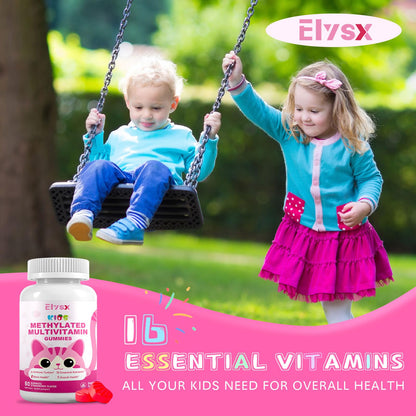 Elysx Kids Methylated Multivitamin Gummies – Immune & Brain Support, Strawberry, 60 Count