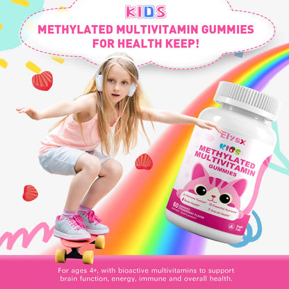 Elysx Kids Methylated Multivitamin Gummies – Immune & Brain Support, Strawberry, 60 Count