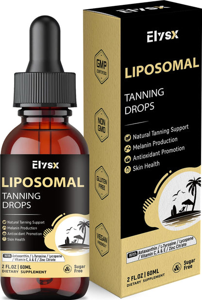 Elysx Liposomal Tanning Drops – Drinkable Astaxanthin 24mg, Lycopene, L-Tyrosine, Vitamins, Lemon