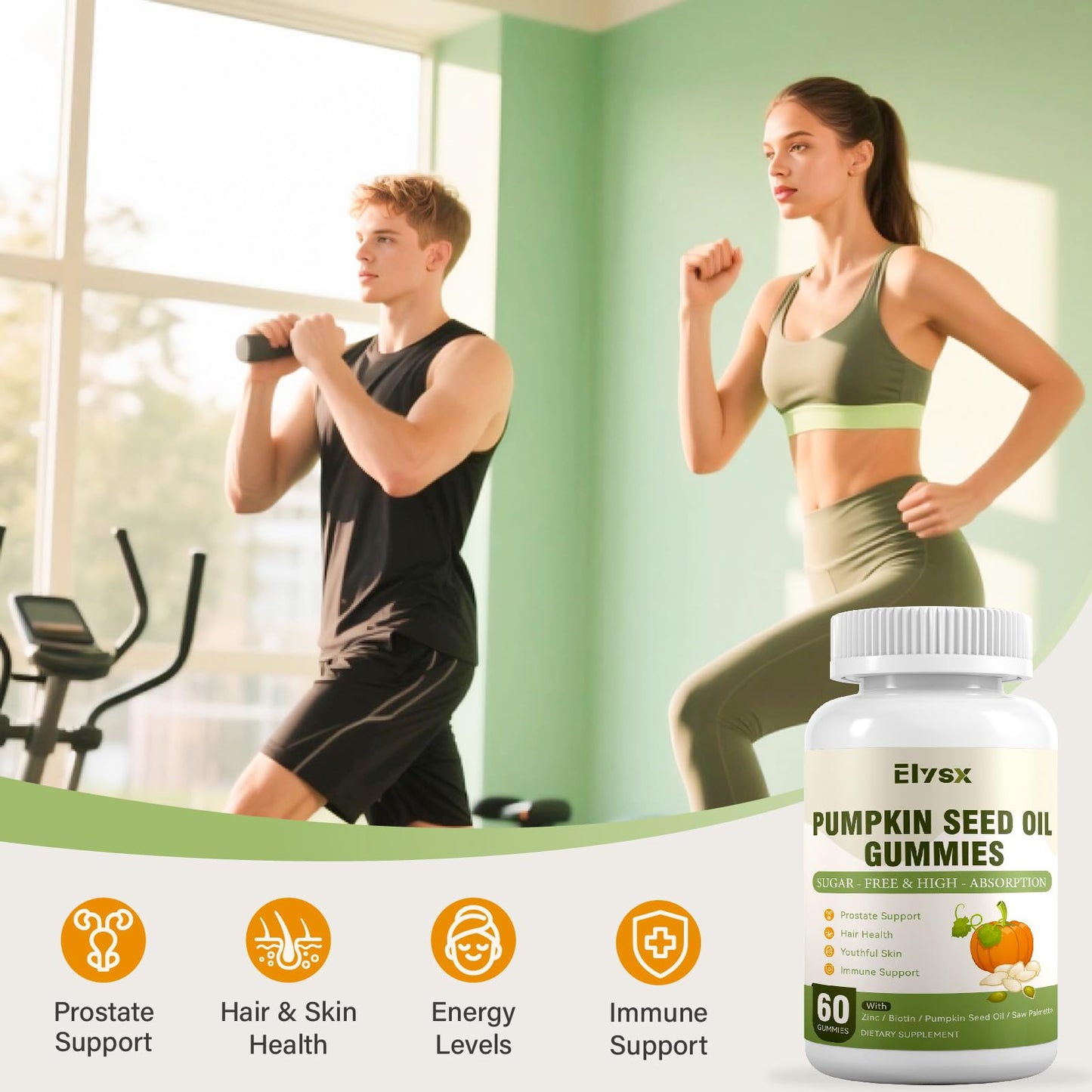 Elysx Pumpkin Seed Oil Gummies with Saw Palmetto – Hair & Skin Health, 60 Ct