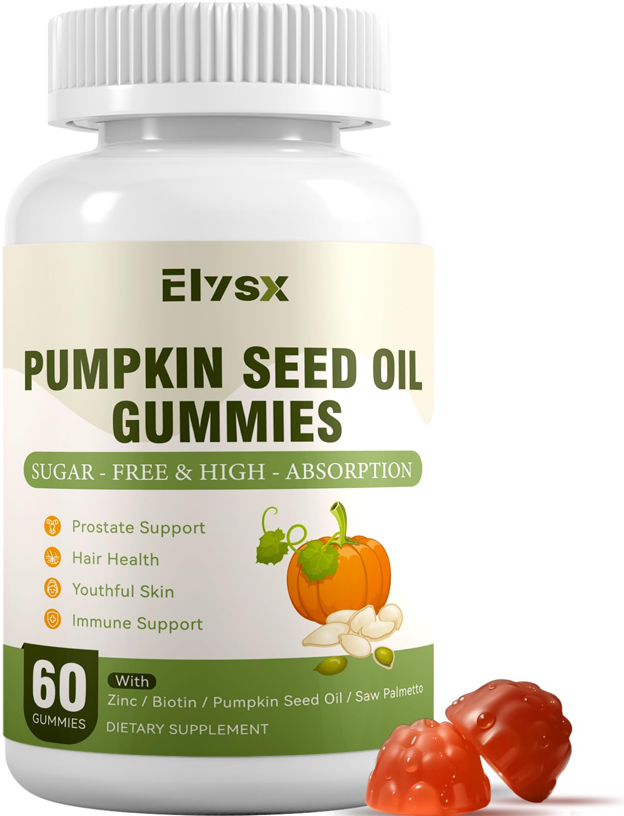 Elysx Pumpkin Seed Oil Gummies with Saw Palmetto – Hair & Skin Health, 60 Ct