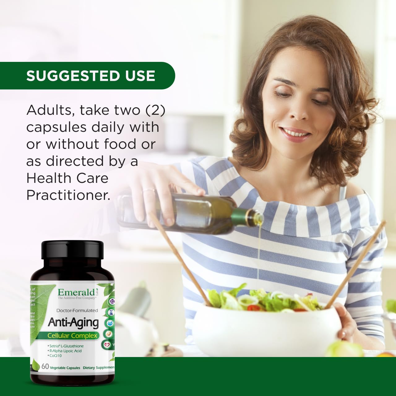 Emerald Labs Anti-Aging Cellular Complex | Setria L-Glutathione, CoQ10 & Resveratrol - 60 Veggie Capsules