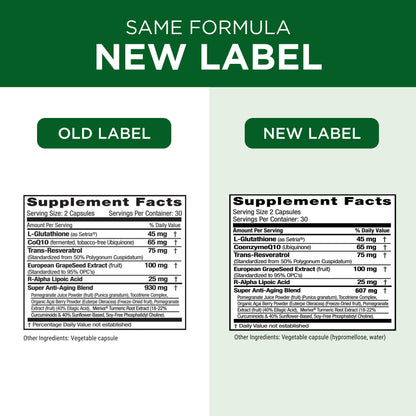 Emerald Labs Anti-Aging Cellular Complex | Setria L-Glutathione, CoQ10 & Resveratrol - 60 Veggie Capsules