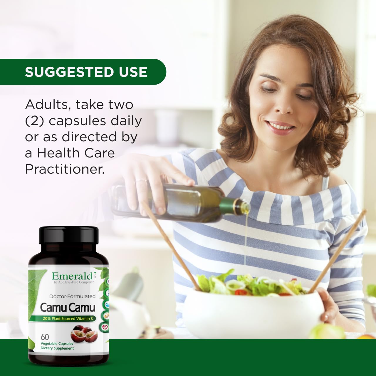 Emerald Labs Camu Camu - Plant-Sourced Vitamin C, Bioflavonoids & B Vitamins | Gluten-Free, Vegan - 60 Vegetable Capsules