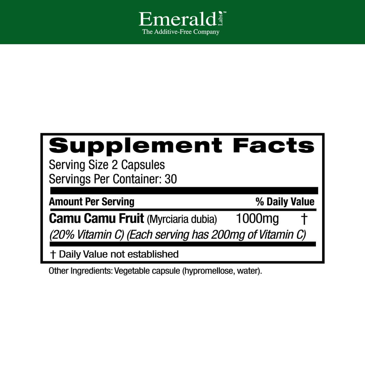 Emerald Labs Camu Camu - Plant-Sourced Vitamin C, Bioflavonoids & B Vitamins | Gluten-Free, Vegan - 60 Vegetable Capsules